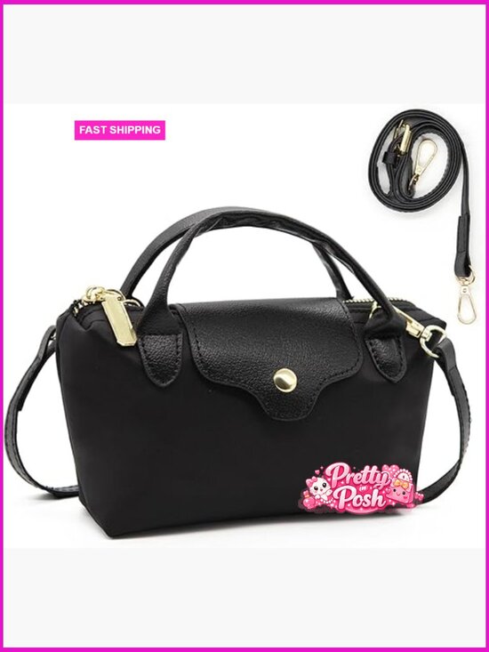 Handbags - Mini Nylon Tote Crossbody Bag with Leather Trim Water-Resistant